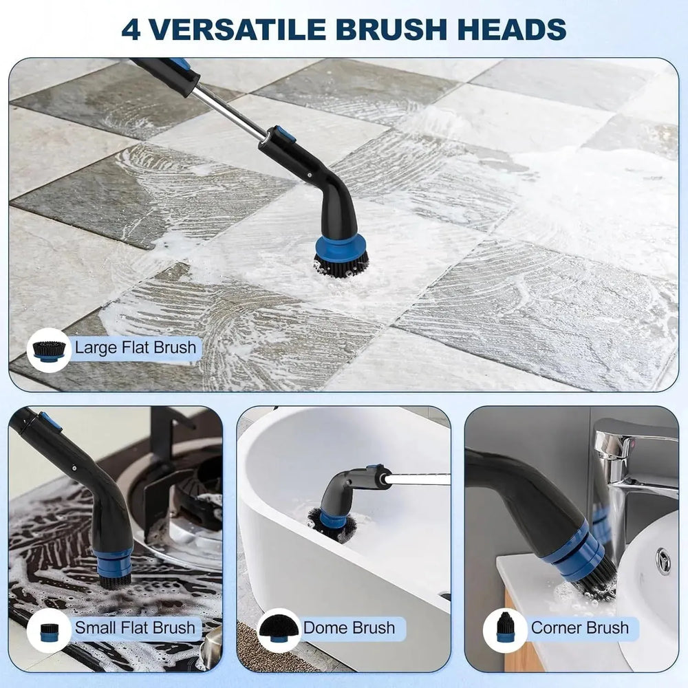 Electric Spin Scrubber, Cordless Cleaning Brush With 4 Replaceable Brush Heads And Adjustable Handle for Bathroom, Kitchen, Tub, Tile, Floor - EX-STOCK CANADA