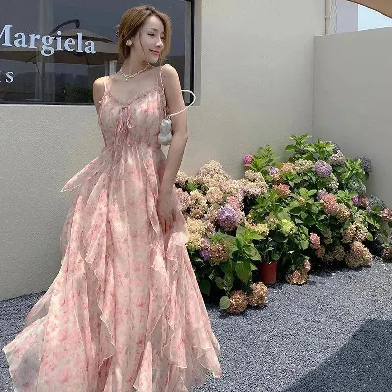 Elegant Floral Flare Sleeveless Long Maxi Dress Casual Outdoor Summer Dress for Women - EX-STOCK CANADA