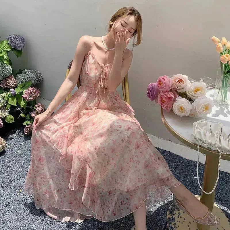 Elegant Floral Flare Sleeveless Long Maxi Dress Casual Outdoor Summer Dress for Women - EX-STOCK CANADA