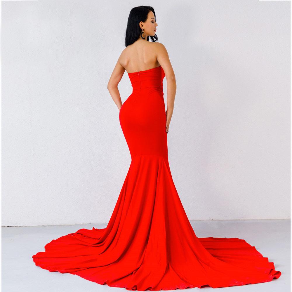 Elegant Strapless Bodycon Dress Bridesmaid Dress Evening Dinner Party Split Long Dress for Women - EX-STOCK CANADA