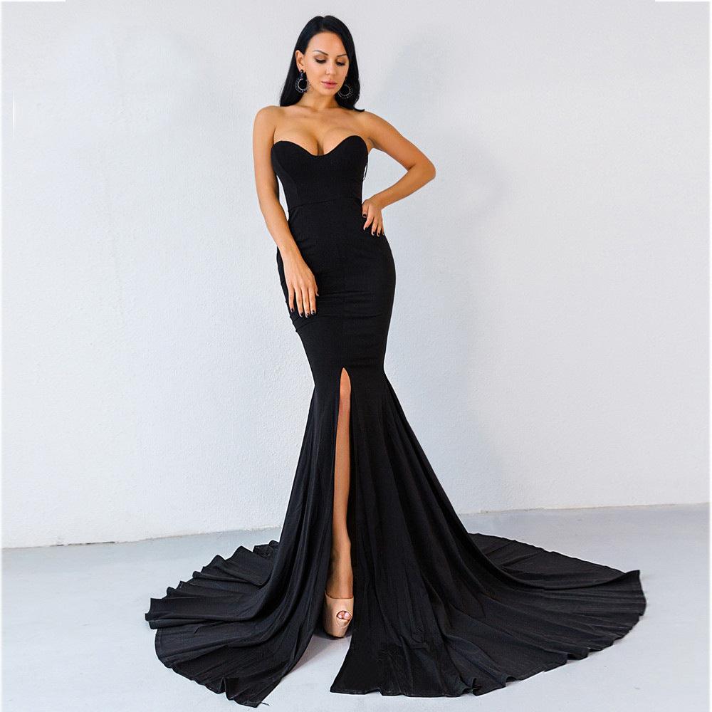 Elegant Strapless Bodycon Dress Bridesmaid Dress Evening Dinner Party Split Long Dress for Women - EX-STOCK CANADA