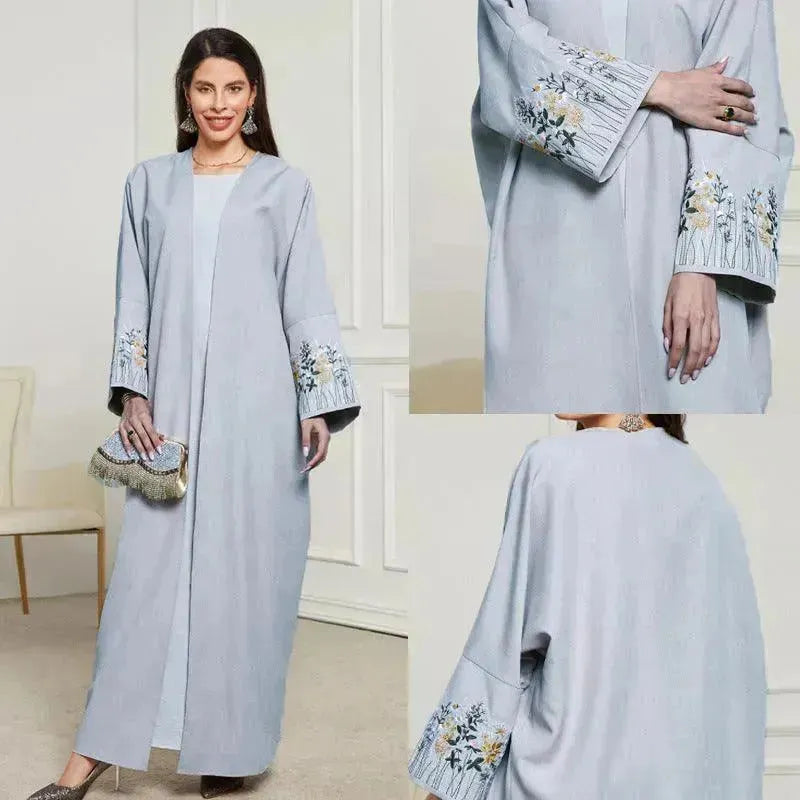 Embroidered Cardigan Abaya Dress Robe for Arab Dubai Turkey Middle East Women - EX-STOCK CANADA