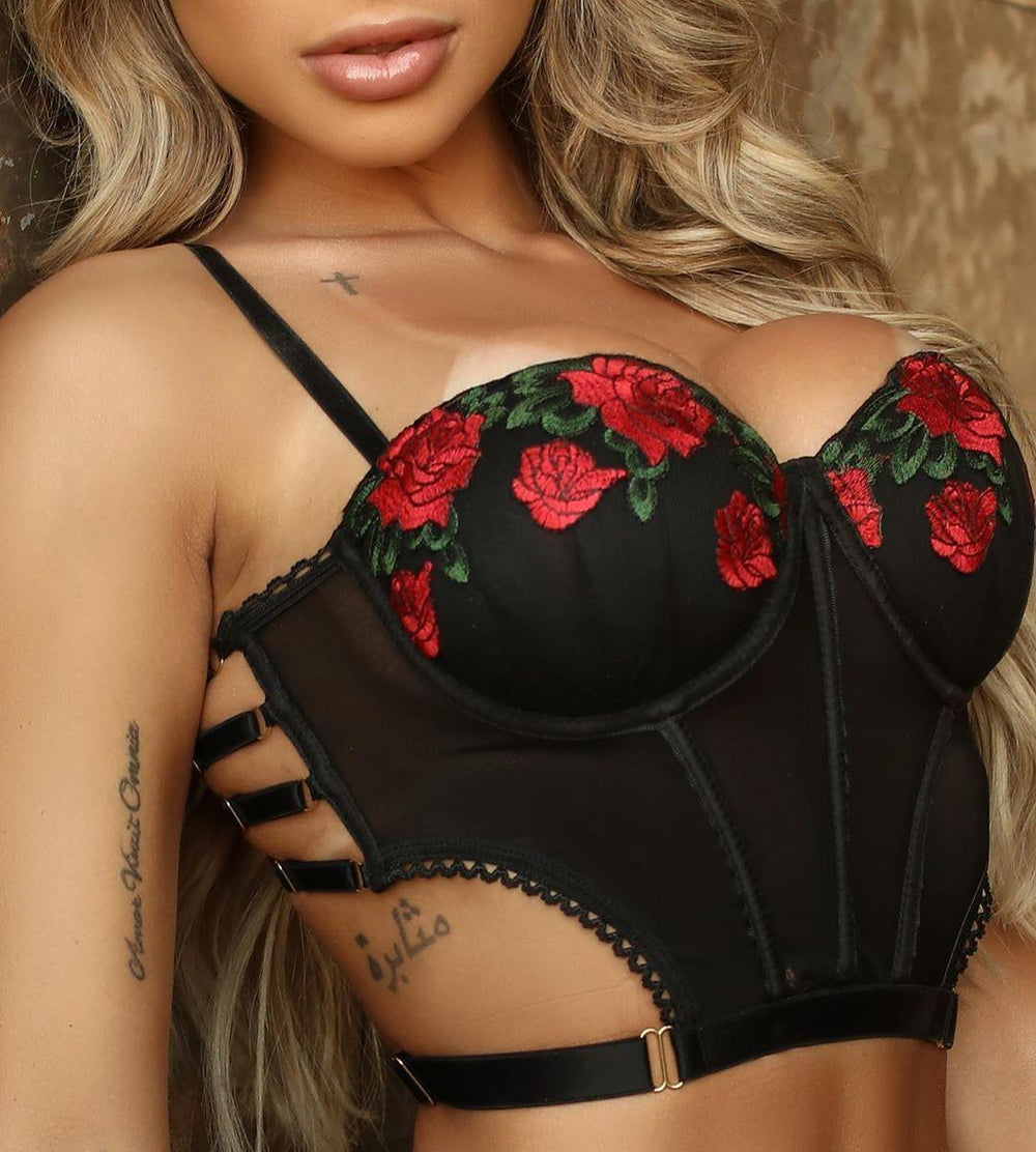 Embroidered rose lingerie sexy suit - EX-STOCK CANADA