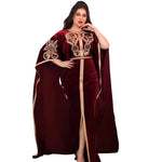 Embroidered Turkish Sequined Gold Velvet Dubai Middle East Women Dress - EX-STOCK CANADA