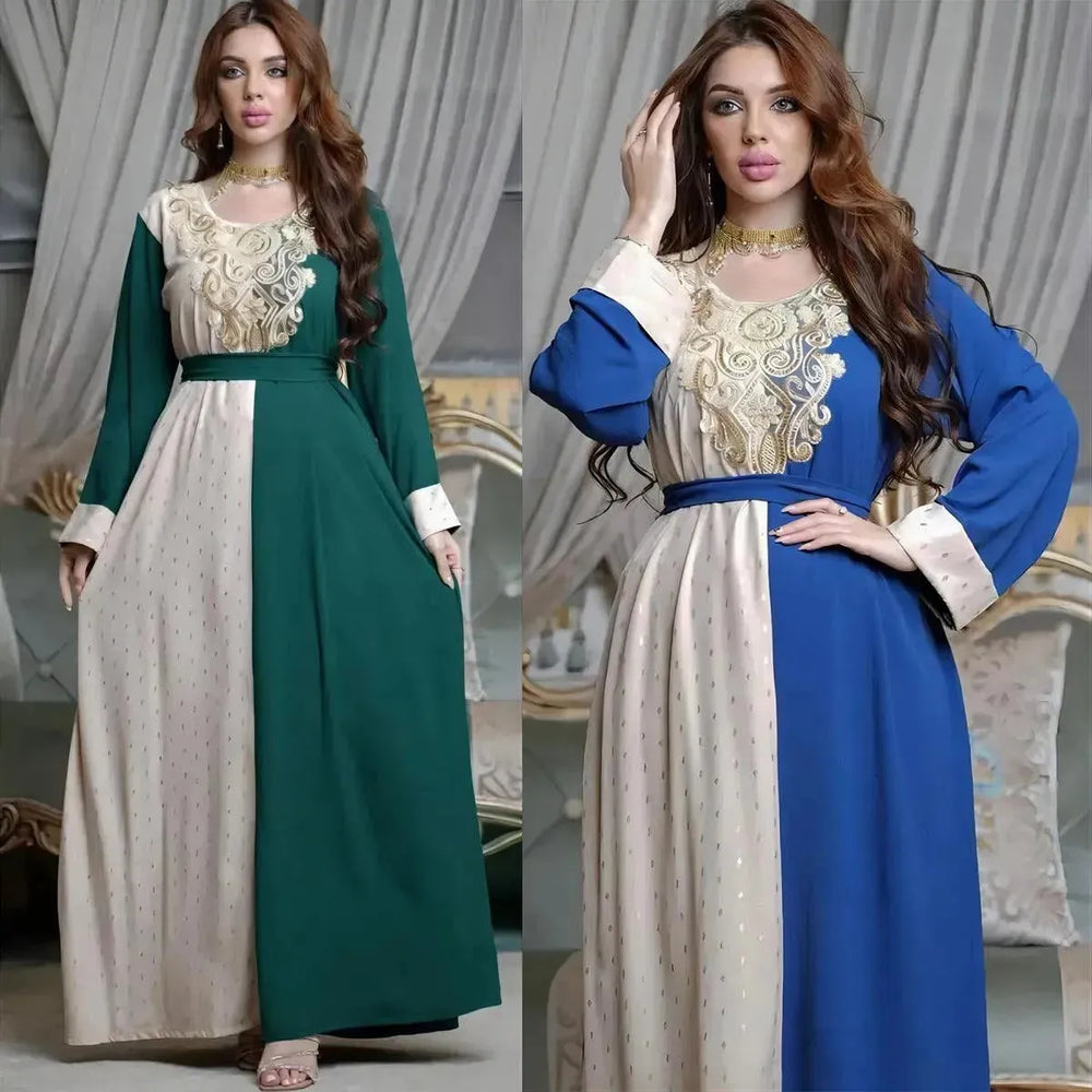 Embroidery Applique Tunic Dinner Party Robe Abaya Dress for Arab Dubai Turkey Middle East Women. - EX-STOCK CANADA