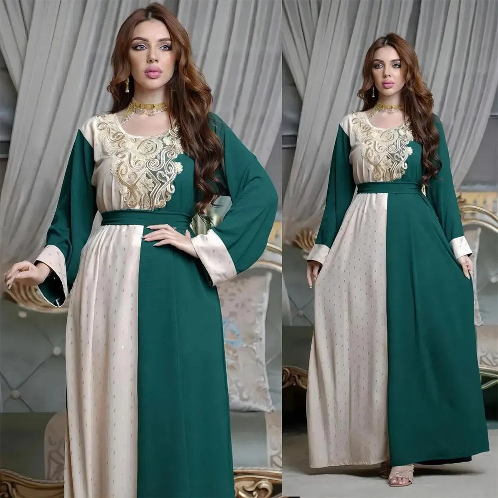 Embroidery Applique Tunic Dinner Party Robe Abaya Dress for Arab Dubai Turkey Middle East Women. - EX-STOCK CANADA