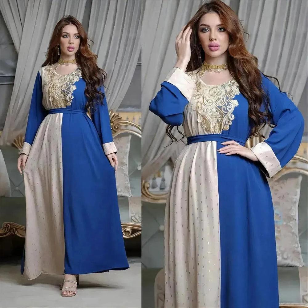 Embroidery Applique Tunic Dinner Party Robe Abaya Dress for Arab Dubai Turkey Middle East Women. - EX-STOCK CANADA