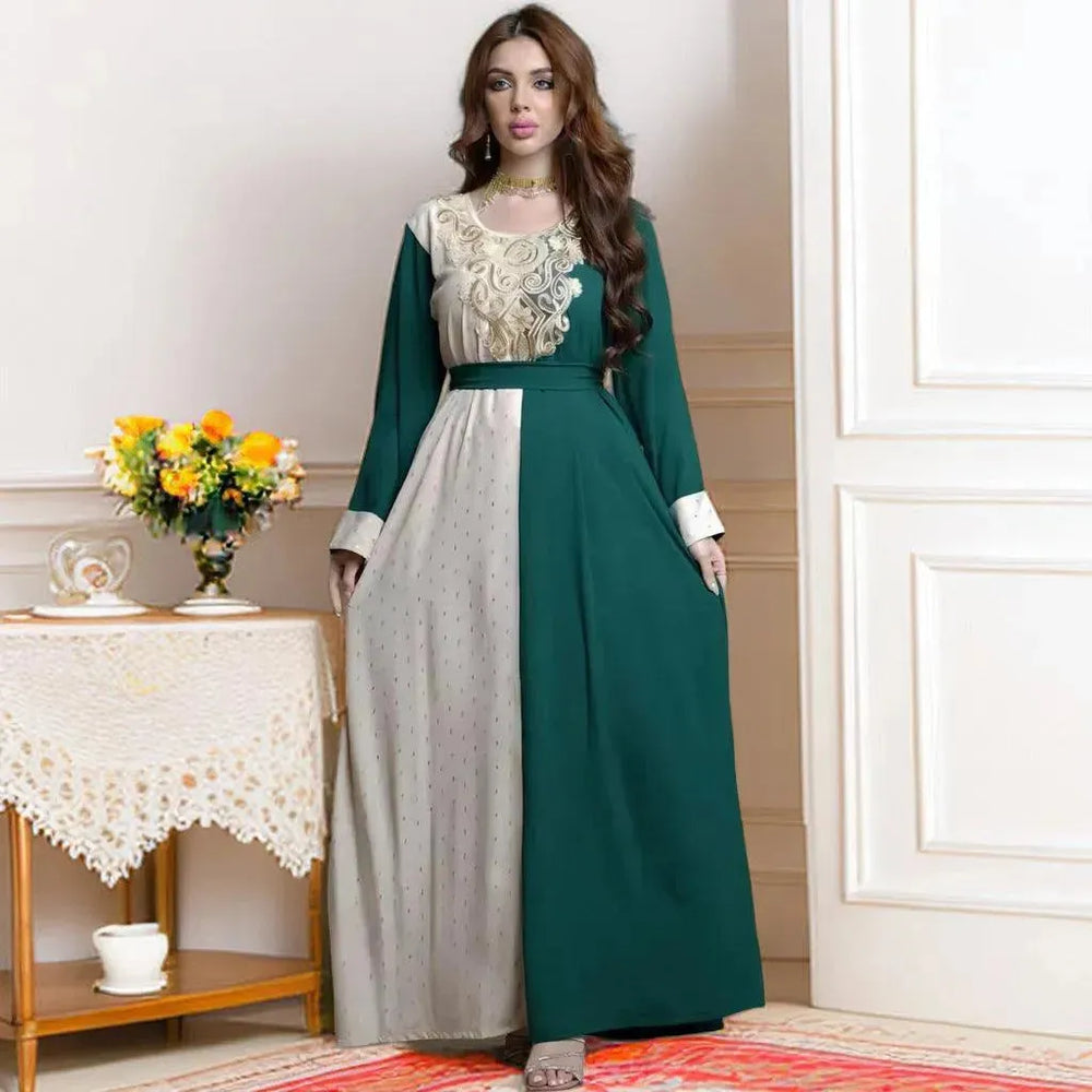 Embroidery Applique Tunic Dinner Party Robe Abaya Dress for Arab Dubai Turkey Middle East Women. - EX-STOCK CANADA