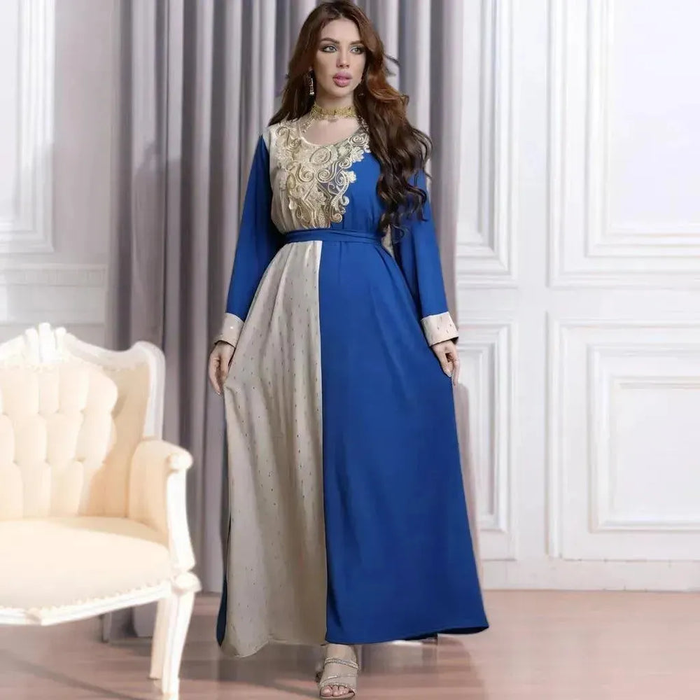 Embroidery Applique Tunic Dinner Party Robe Abaya Dress for Arab Dubai Turkey Middle East Women. - EX-STOCK CANADA