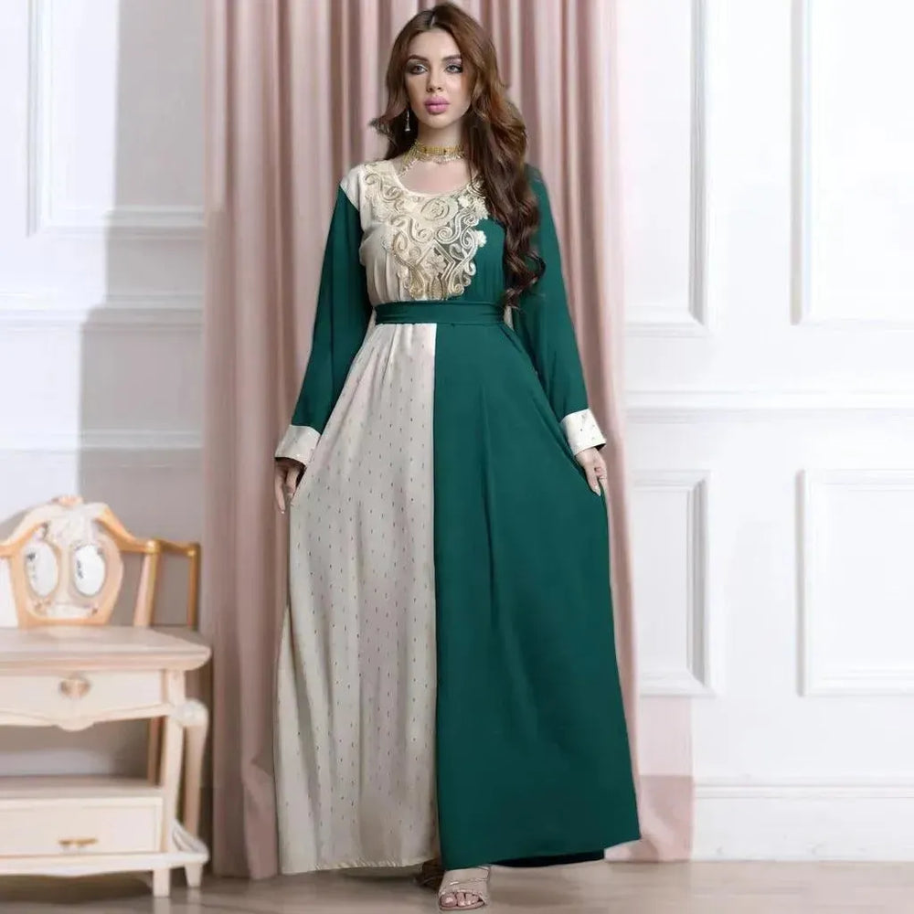 Embroidery Applique Tunic Dinner Party Robe Abaya Dress for Arab Dubai Turkey Middle East Women. - EX-STOCK CANADA