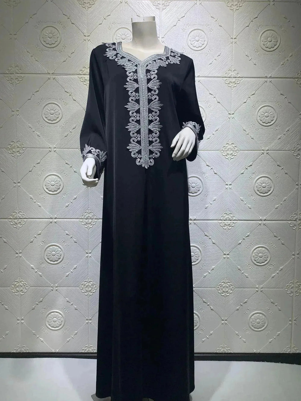 Embroidery Bronzing Lace Jalabiya Abaya Dress for Arab Dubai Turkey Middle Eastern Women - EX-STOCK CANADA