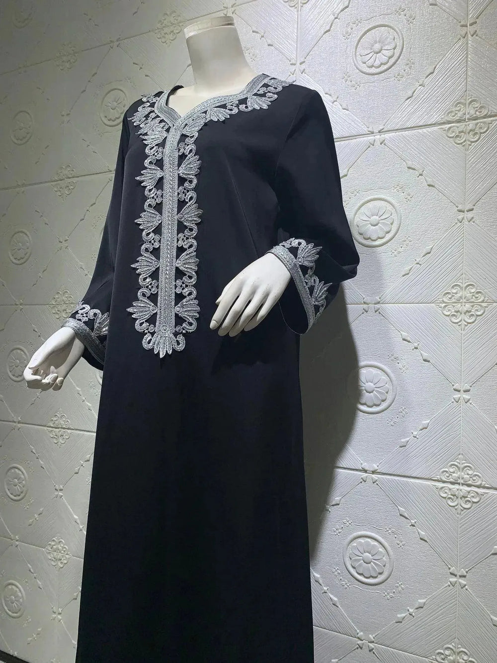 Embroidery Bronzing Lace Jalabiya Abaya Dress for Arab Dubai Turkey Middle Eastern Women - EX-STOCK CANADA