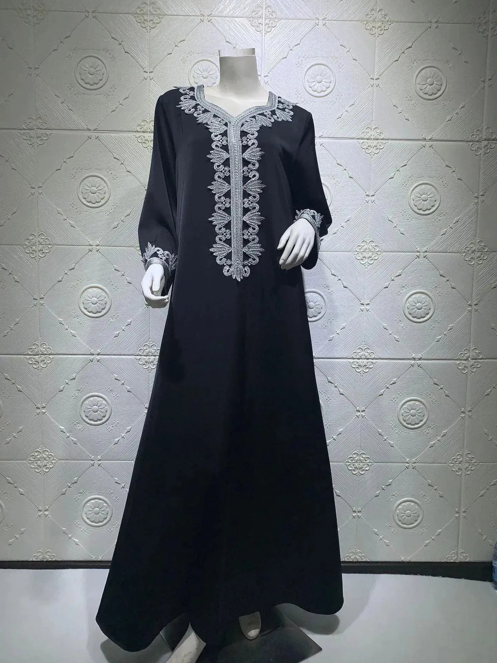 Embroidery Bronzing Lace Jalabiya Abaya Dress for Arab Dubai Turkey Middle Eastern Women - EX-STOCK CANADA