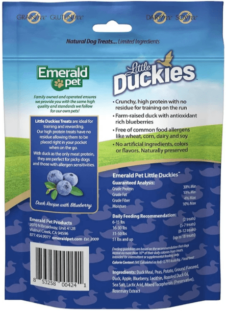 Emerald Pet Little Duckies Dog Treats with Duck and Blueberry 5 oz - EX-STOCK CANADA