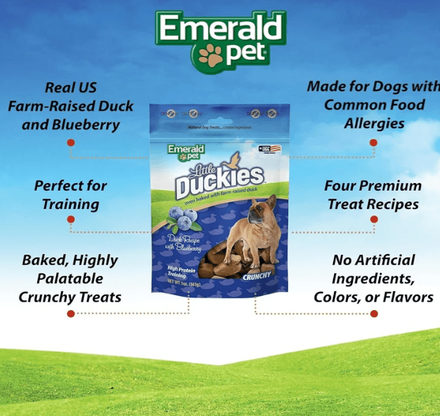 Emerald Pet Little Duckies Dog Treats with Duck and Blueberry 5 oz - EX-STOCK CANADA