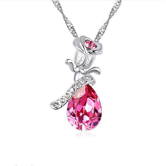 Enamored Rose Crystal Pendant Necklace Set - EX-STOCK CANADA