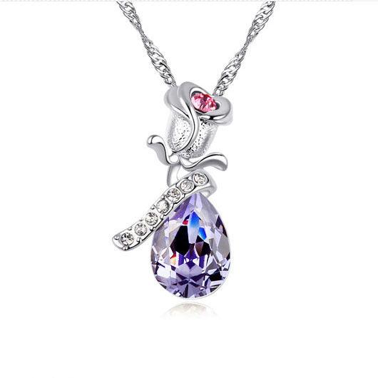 Enamored Rose Crystal Pendant Necklace Set - EX-STOCK CANADA