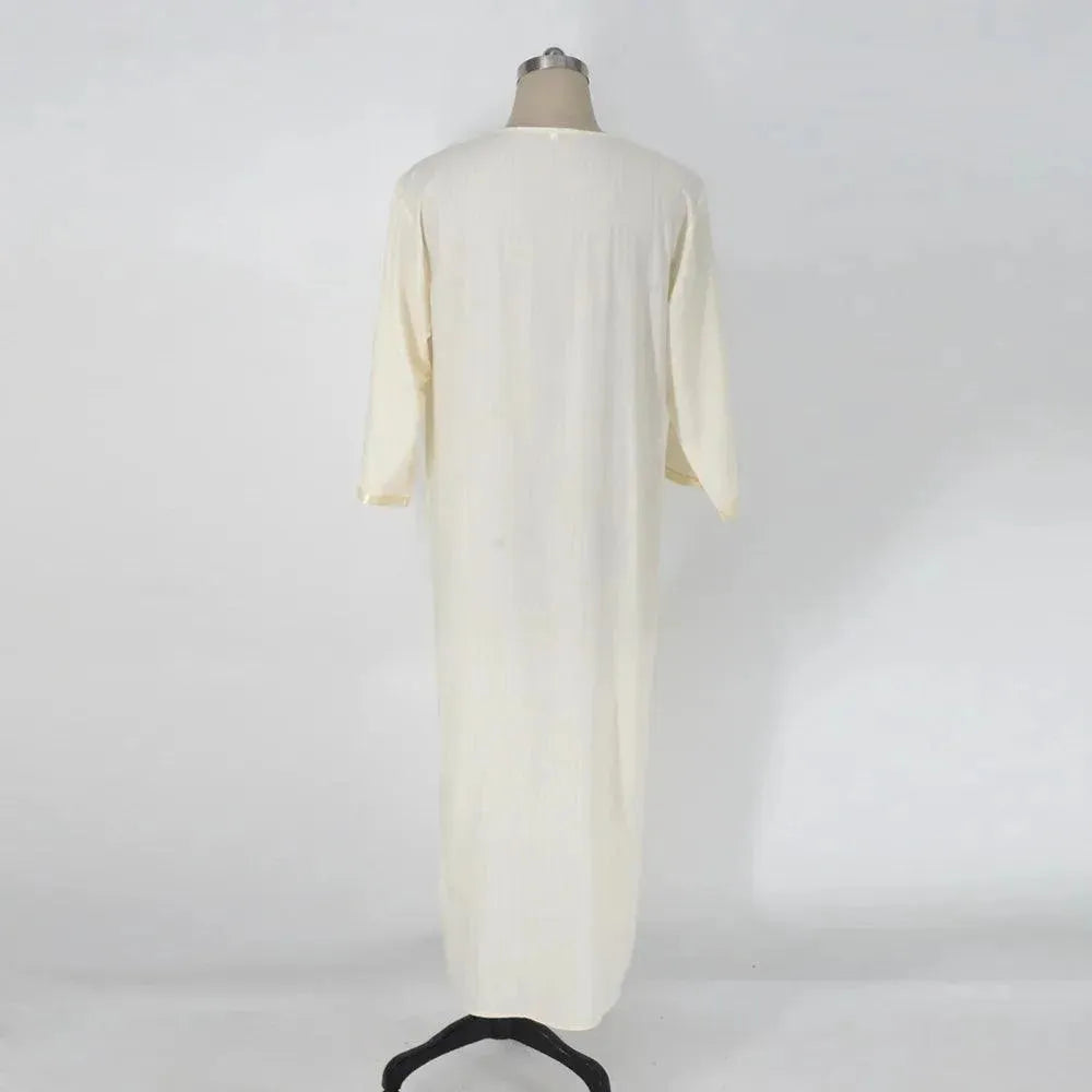 Ethnic Style Loose Casual Embroidery White Arab Robe - EX-STOCK CANADA