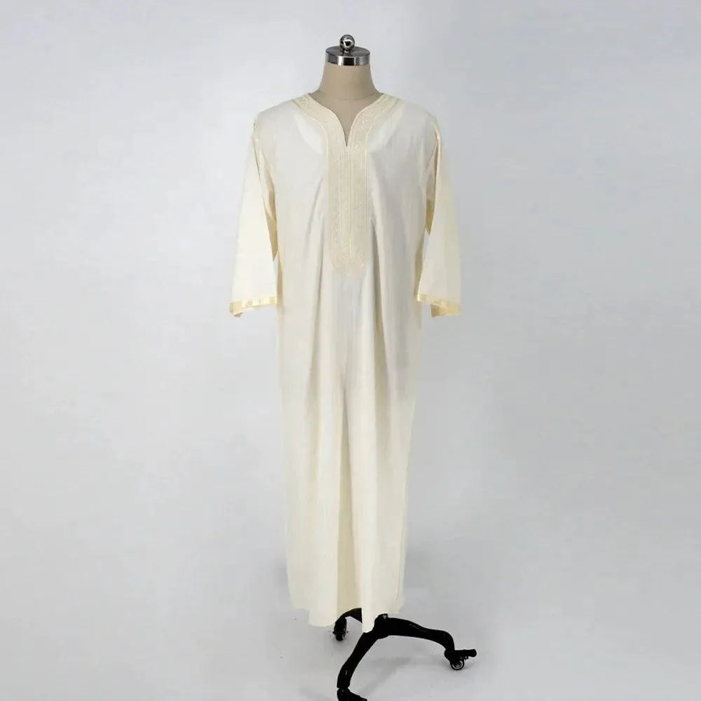 Ethnic Style Loose Casual Embroidery White Arab Robe - EX-STOCK CANADA