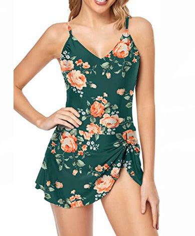 European And American Fashion Pure Color Slimming Flab Hiding Push Up Dress Women's Summer Swimsuit - EX-STOCK CANADA