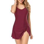 European And American Fashion Pure Color Slimming Flab Hiding Push Up Dress Women's Summer Swimsuit - EX-STOCK CANADA