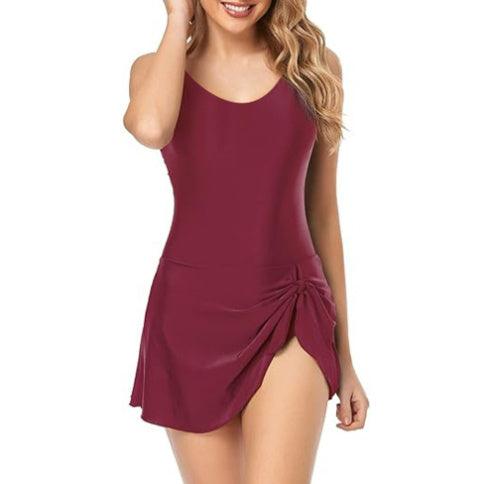 European And American Fashion Pure Color Slimming Flab Hiding Push Up Dress Women's Summer Swimsuit - EX-STOCK CANADA