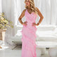 European And American Multi-layer Wooden Ear Backless Halter Party Long Dress - EX-STOCK CANADA