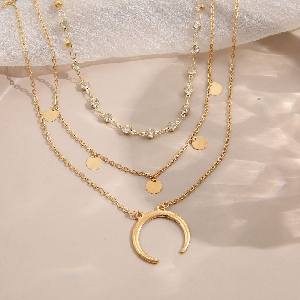 European And American Small Round Slice Tassel Moon Multi-layer Necklace - EX-STOCK CANADA