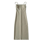 European And American Style Sold Color Sleeveless Midi Suspender Split Dress - EX-STOCK CANADA