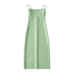 European And American Style Sold Color Sleeveless Midi Suspender Split Dress - EX-STOCK CANADA