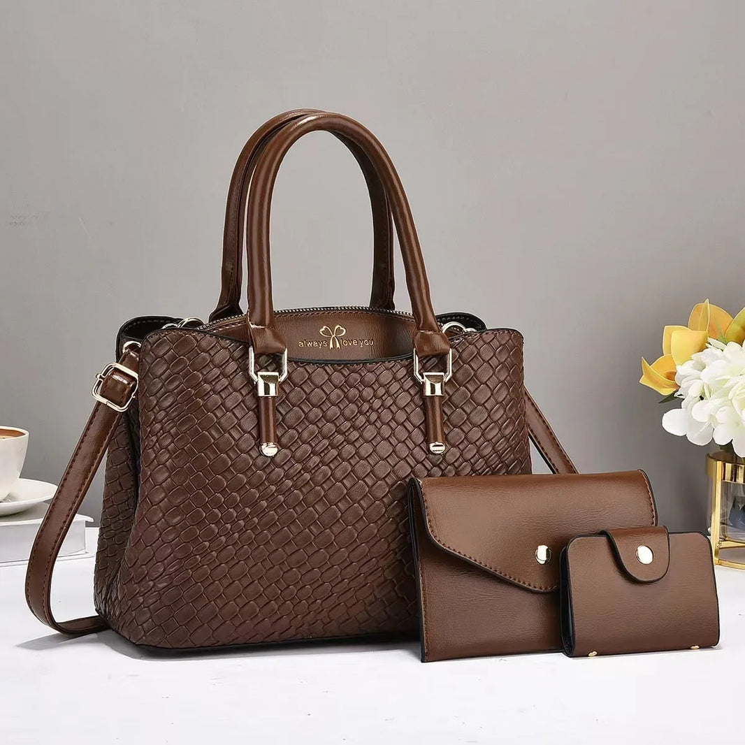 Woven Texture Three-piece Set Large Capacity One Shoulder Combination Bags women