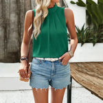 Fashion Sleeveless Top Summer Elegant Pleated  Halter Neck Top for Women Classy High Neck Top