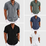 Men's Solid Color Loose Linen Short-sleeved shirt