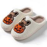 Halloween Pumpkin Dog Embroidered Slippers Cartoon Non-slip Velvet Cotton Slippers Homme Slippers for Women.