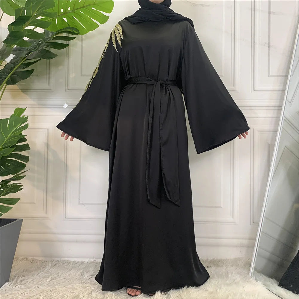 Fashion Embroidered Satin Abaya Dress Middle East Fancy Plain Dubai Abaya