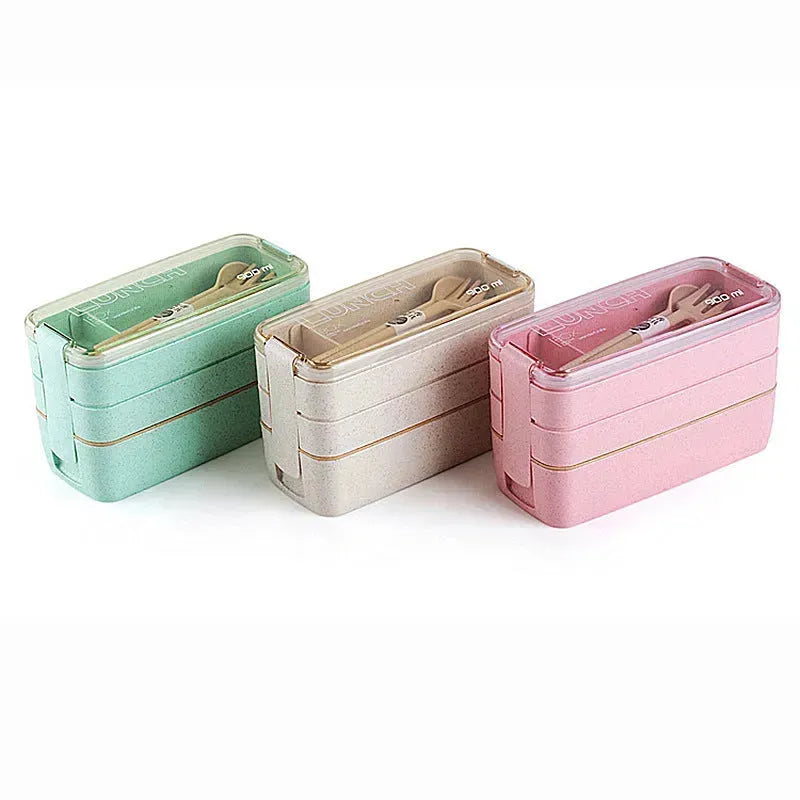 Square Double 2-layer Wheat Straw Fiber Plastic Lunch Box for Kindergartens Preschool  Lunch Box for Kids