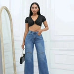 Elegant Ripped Wide-leg Baggy Jeans Pant Women