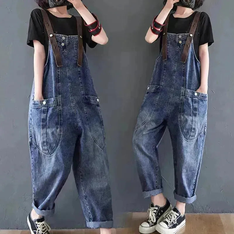 Y2K Frauen loser Denim Overalls Strampler Anzug