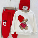 Children Cartoon Hat Bear Long-sleeved Trousers Two-piece Set for Kids