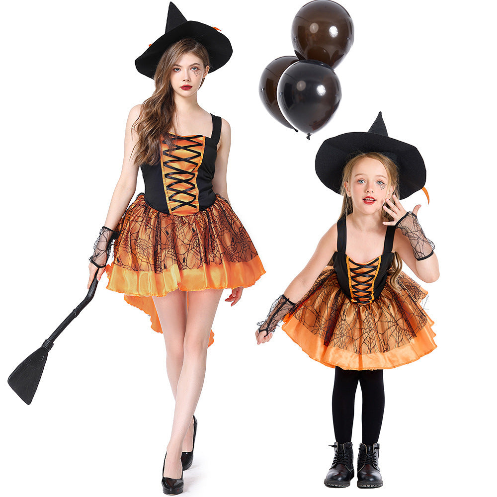 Halloween Mesh Camisole Witch dress costume set Party Performance Costume