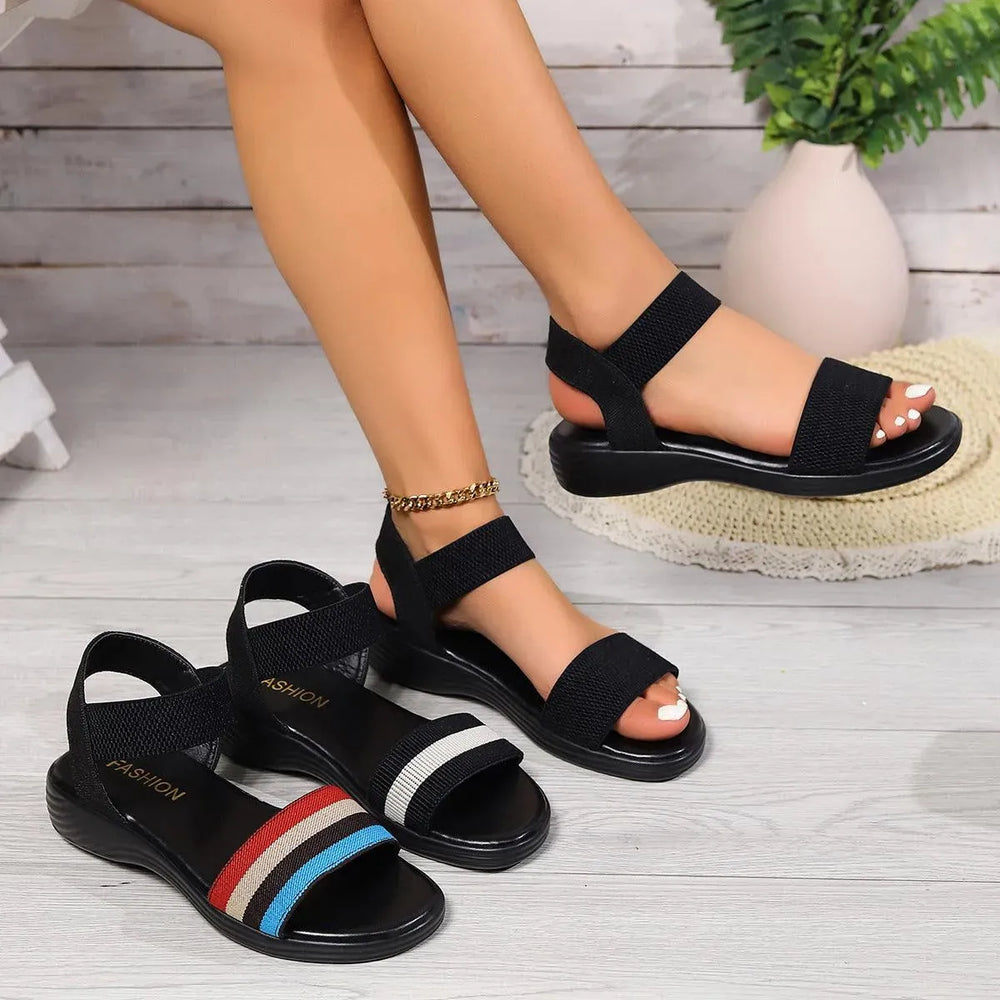 Fashion Color-block Elastic Sandals Summer Fashion Fish Mouth Flat Shoes For Women - EX-STOCK CANADA