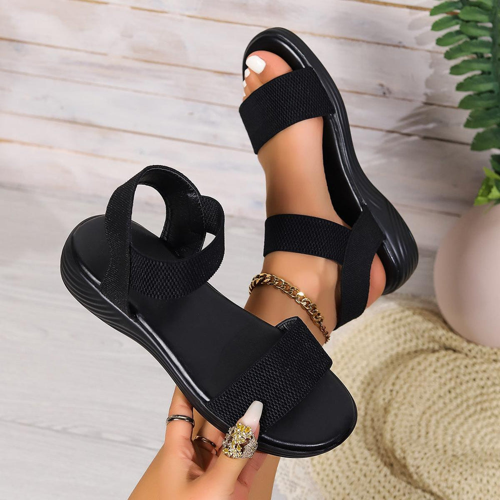 Fashion Color-block Elastic Sandals Summer Fashion Fish Mouth Flat Shoes For Women - EX-STOCK CANADA