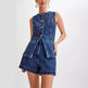 Fashion Denim Suit Summer Casual Sleeveless Button Vest Top And High Waist Shorts Set For Women - EX-STOCK CANADA