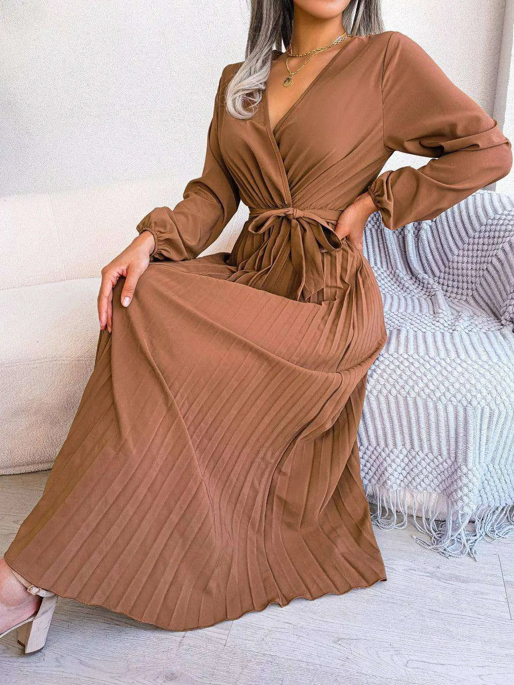 Fashion Elegant Cross Pleated Maxi Dress - EX-STOCK CANADA