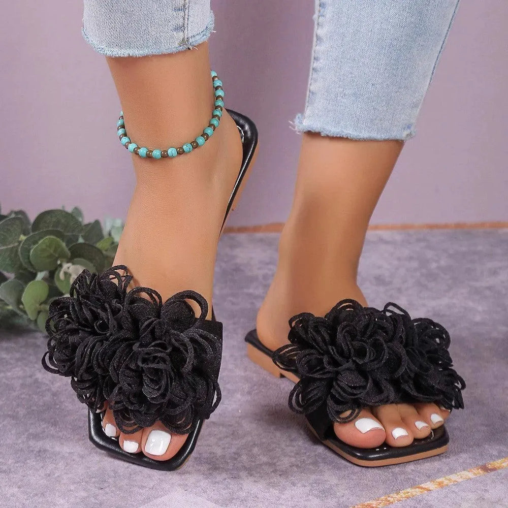 Fashion Flower Flat Slippers For Women - EX-STOCK CANADA