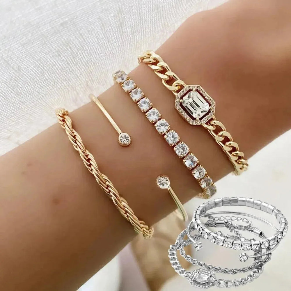 Fashion Jewelry 4 Pcs Crystal Bracelet Set Bohemian Design For Women Vintage Luxury Twisted Cuff Chains Armband Jewelry Accessories - EX-STOCK CANADA