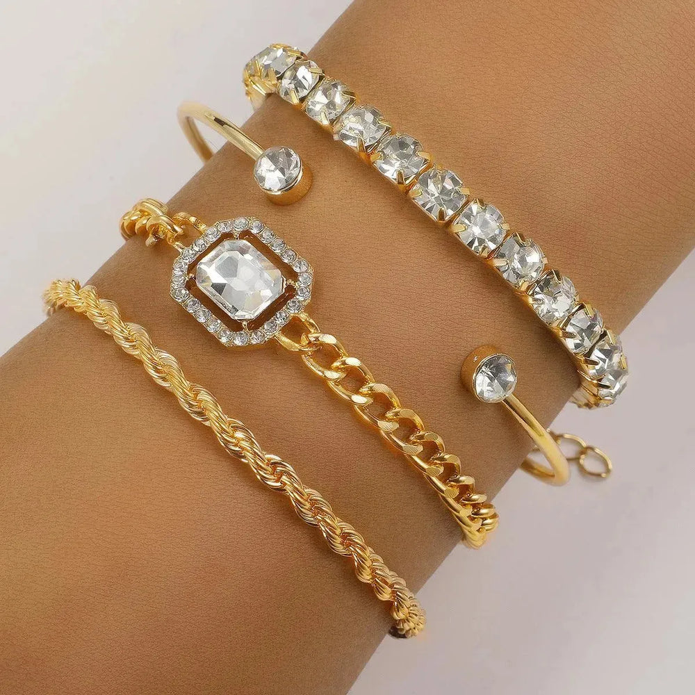 Fashion Jewelry 4 Pcs Crystal Bracelet Set Bohemian Design For Women Vintage Luxury Twisted Cuff Chains Armband Jewelry Accessories - EX-STOCK CANADA