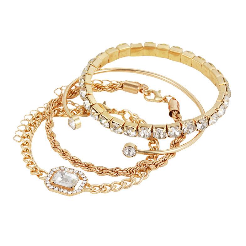 Fashion Jewelry 4 Pcs Crystal Bracelet Set Bohemian Design For Women Vintage Luxury Twisted Cuff Chains Armband Jewelry Accessories - EX-STOCK CANADA