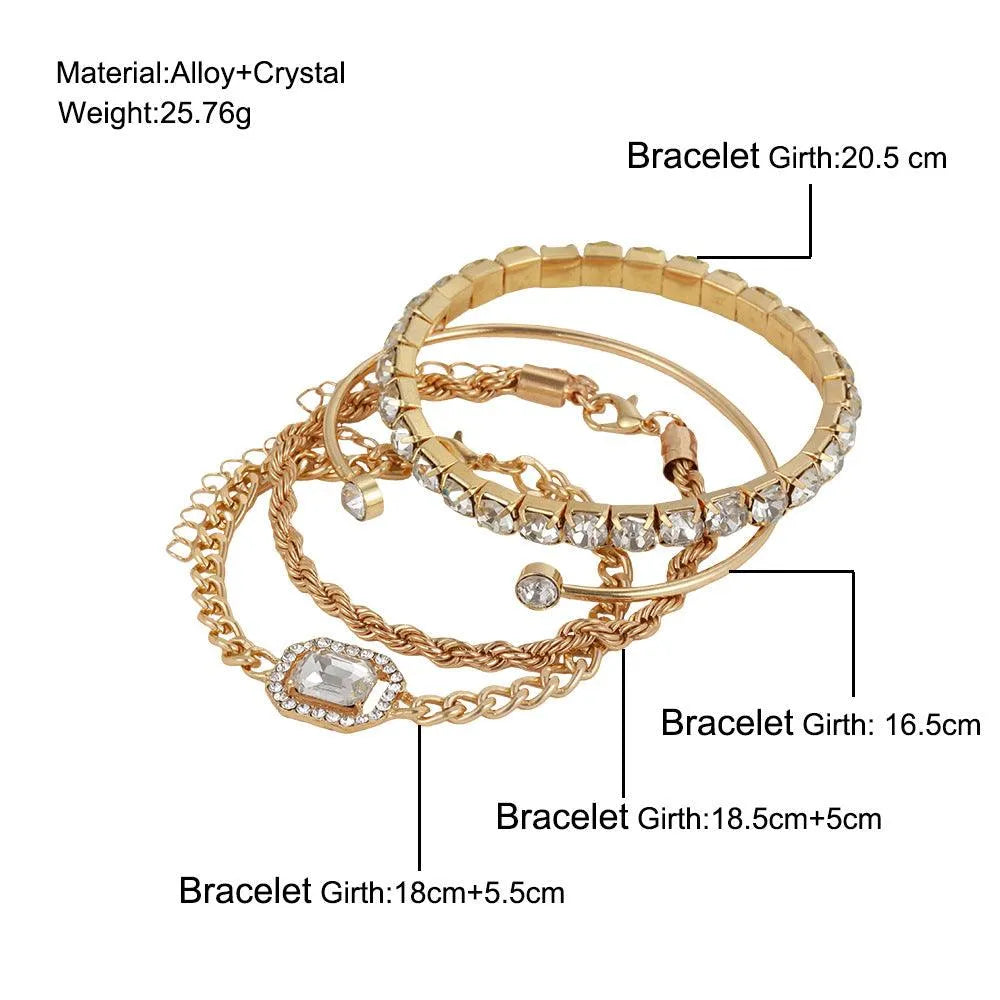 Fashion Jewelry 4 Pcs Crystal Bracelet Set Bohemian Design For Women Vintage Luxury Twisted Cuff Chains Armband Jewelry Accessories - EX-STOCK CANADA