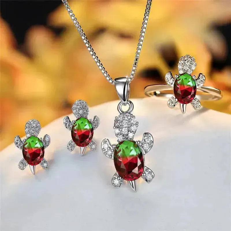 Fashion Oval Zircon Pendant Turtle Shape Necklaces With Rainbow Stone Multicolor Animal Necklace Jewelry For Woman And Children - EX-STOCK CANADA